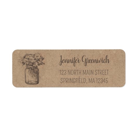Kraft Mason Jar Rustic Floral Retouradres Label (Voorkant)