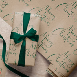 Kraft Merry Green Script Cadeaupapier