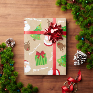 Kraft Merry kerstboom Santa Gifts Rudolph Cadeaupapier