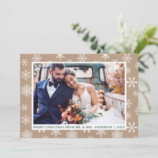 Kraft Merry kerstbruiloft Foto Feestdagenkaart (Staand voorkant)