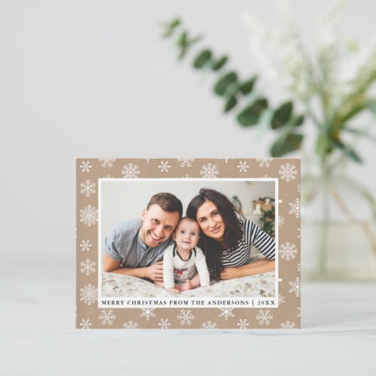 Kraft Merry-kerstfamilie Foto Snowflakes Briefkaart (Staand voorkant)