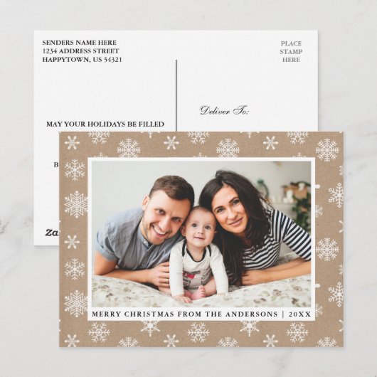 Kraft Merry-kerstfamilie Foto Snowflakes Briefkaart (Voorkant / Achterkant)