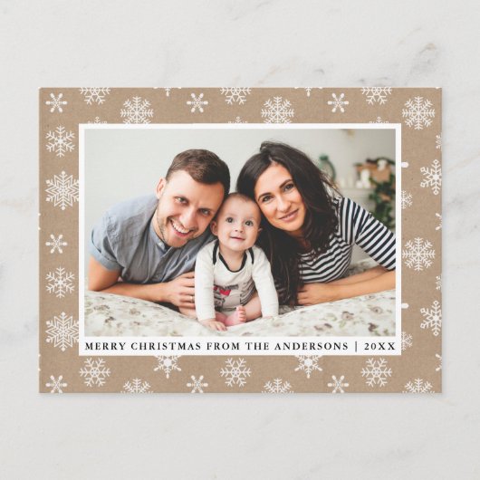 Kraft Merry-kerstfamilie Foto Snowflakes Briefkaart (Voorkant)