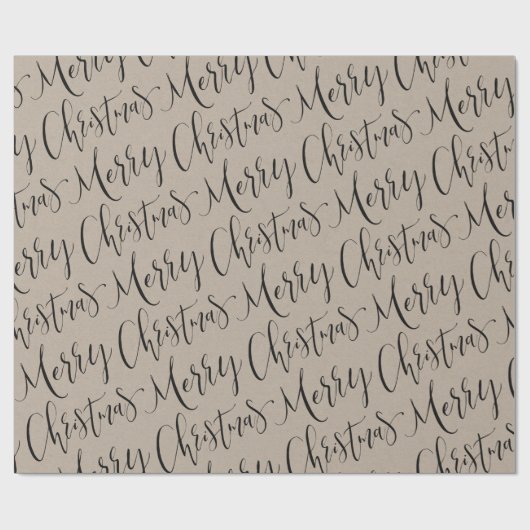 Kraft Merry Kerstkalligraphy Holiday Cadeaupapier (Vlak)