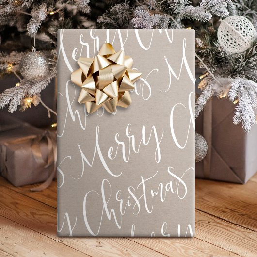 Kraft Merry Kerstkalligraphy Holiday Cadeaupapier