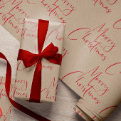 Kraft Merry kerstrood Script-omslagpapier Cadeaupapier