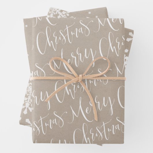 Kraft Merry kerstscript en Snowflakes set Inpakpapier Vel (In situ)