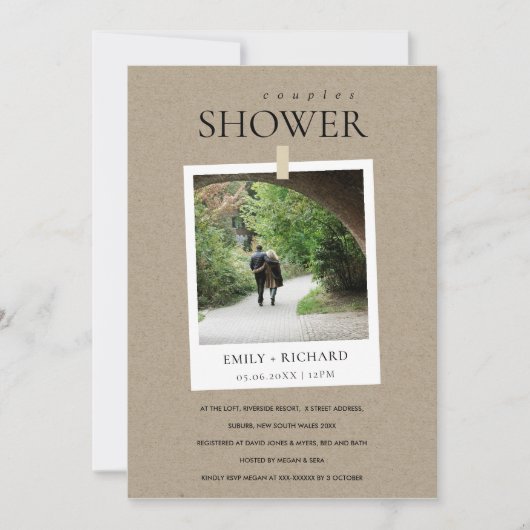 KRAFT MINIMAL CUSTOM FOTO COUPLES SHOWER INVITE BEDANKKAART (Voorkant)