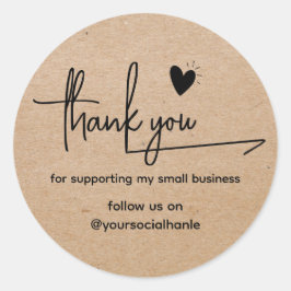 kraft Minimalist Custom heart thank you Business Ronde Sticker