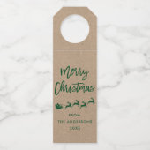 Kraft Modern Brush Script Merry kerst Green Flessenhanger (Voorkant)