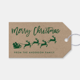 Kraft Modern Brush Script Santa Kerstmis Green Cadeaulabel