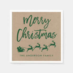 Kraft Modern Brush Script Santa Kerstmis Green Servet