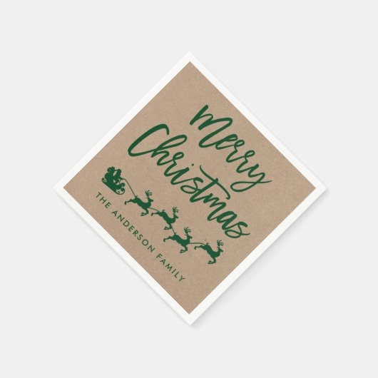 Kraft Modern Brush Script Santa Kerstmis Green Servet (Hoek)