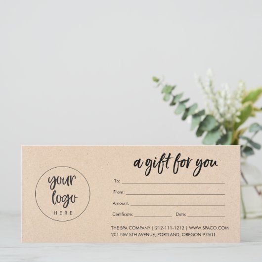 Kraft Modern Business Cadeft Certificate met Logo (Staand voorkant)