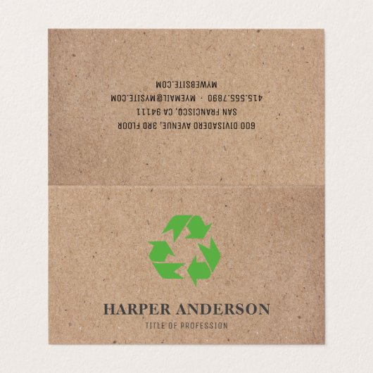 Kraft Modern Green Eco Recycling Professional Visitekaartje (Buitenkant ongevouwen)