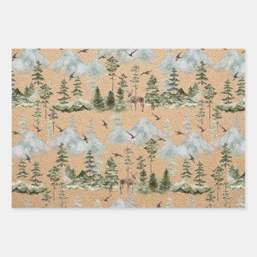 Kraft Modern Green Kerstpatroon Inpakpapier Vel (Voorkant)