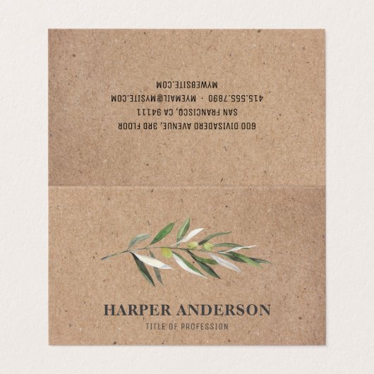 Kraft Modern Minimal Green Olive Tree Professional Visitekaartje (Buitenkant ongevouwen)
