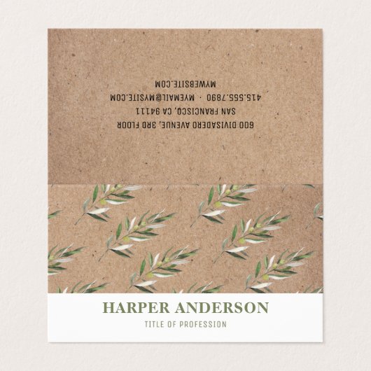 Kraft Modern Minimal Green Olive Tree Professional Visitekaartje (Buitenkant ongevouwen)