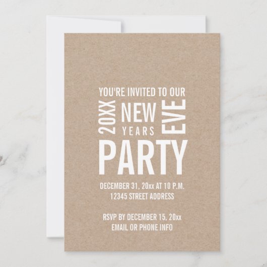 Kraft Modern New Years Eve Party Invite Kaart (Voorkant)