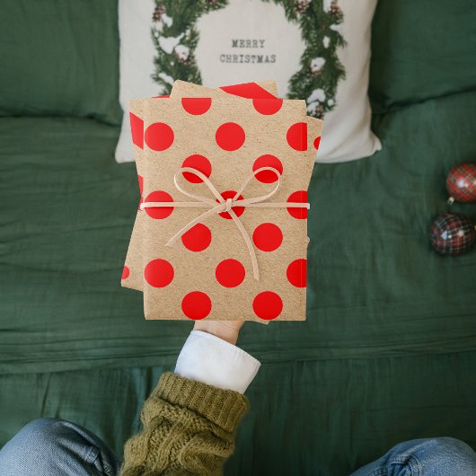 Kraft Modern Red Kerstmis Stippen en Stripes Inpakpapier Vel