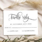 Kraft, modern rustiek, script bruiloft RSVP Kaart