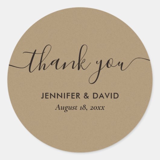 Kraft Modern Schrift Bedankt Ronde Sticker (Voorkant)