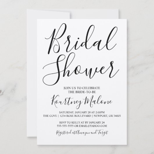 Kraft Modern Script Bridal Shower Kaart (Voorkant)