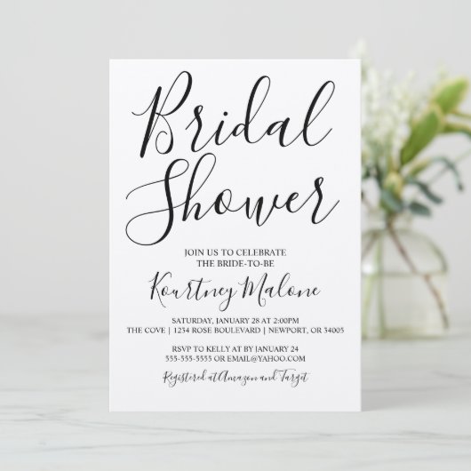Kraft Modern Script Bridal Shower Kaart (Staand voorkant)