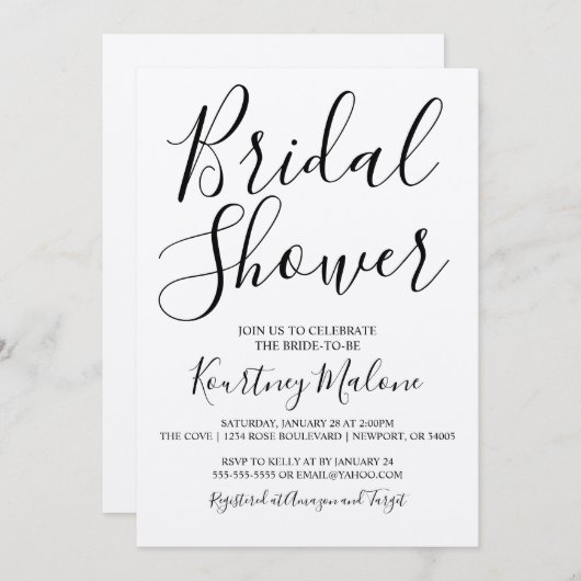 Kraft Modern Script Bridal Shower Kaart (Voorkant / Achterkant)
