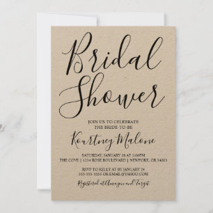 Kraft Modern Script Bridal Shower Kaart