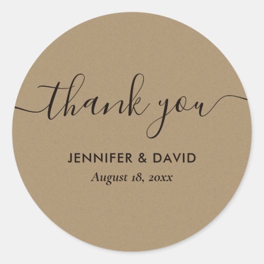 Kraft Modern Script Hartelijk dank Ronde Sticker (Voorkant)