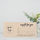 Kraft Modern Zakelijke Cadeaubon Met Logo (Staand voorkant)
