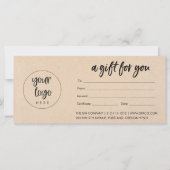Kraft Modern Zakelijke Cadeaubon Met Logo (Voorkant)