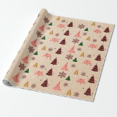 Kraft Moderne Kerstboom en Sneeuwvlokken Gift Cadeaupapier (Uitgerold)
