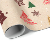 Kraft Moderne Kerstboom en Sneeuwvlokken Gift Cadeaupapier (Rol Hoek)