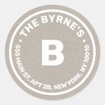 Kraft Monogram Adres Classic Round Sticker