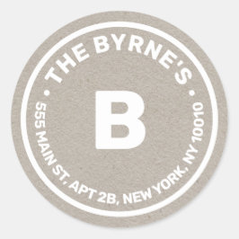 Kraft Monogram Adres Classic Round Sticker