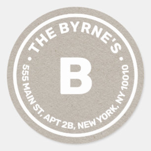 Kraft Monogram Adres Classic Round Sticker