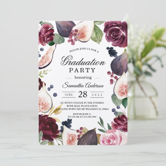 Kraft Moody & Rustic Burgundy Figs & Flowers Lijst Kaart (Staand voorkant)