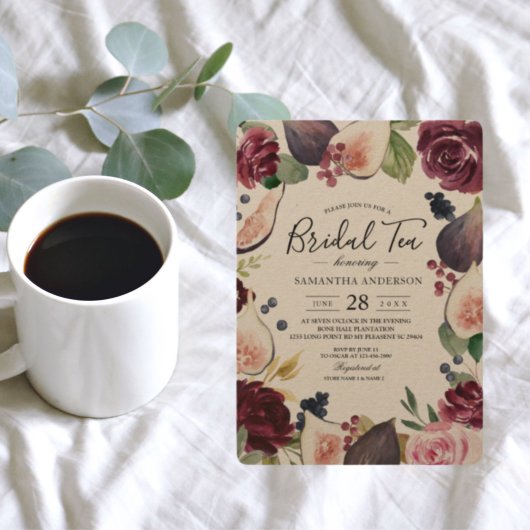 Kraft Moody & Rustic Burgundy Figs & Flowers Lijst Kaart