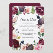 Kraft Moody & Rustic Burgundy Figs & Flowers Lijst Save The Date (Voorkant / Achterkant)