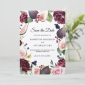 Kraft Moody & Rustic Burgundy Figs & Flowers Lijst Save The Date (Staand voorkant)
