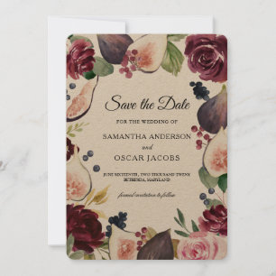 Kraft Moody & Rustic Burgundy Figs & Flowers Lijst Save The Date