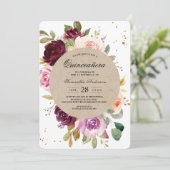 Kraft Moody & Rustic Burgundy Floral Lijst & Gold Kaart (Staand voorkant)