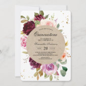 Kraft Moody & Rustic Burgundy Floral Lijst & Gold Kaart (Voorkant)