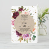 Kraft Moody & Rustic Burgundy Floral Lijst & Gold Kaart (Staand voorkant)