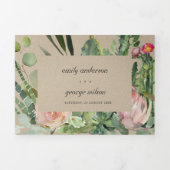 KRAFT NAVY FLORAL CACTI FOLIAGE WATERVERF WEDDING DRIELUIK UITNODIGING (Cover)