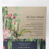 KRAFT NAVY FLORAL CACTI FOLIAGE WATERVERF WEDDING DRIELUIK UITNODIGING (Binnenzijde eerst)