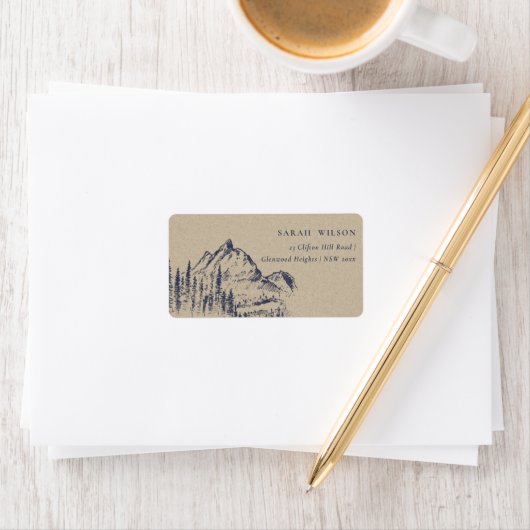 Kraft Navy Pine Bossen Mountain Sketch Adres Etiket (Insitu)