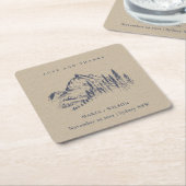 Kraft Navy Pine Bossen Mountain Sketch Wedding Kartonnen Onderzetters (Schuin)